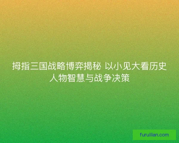 拇指三国战略博弈揭秘 以小见大看历史人物智慧与战争决策